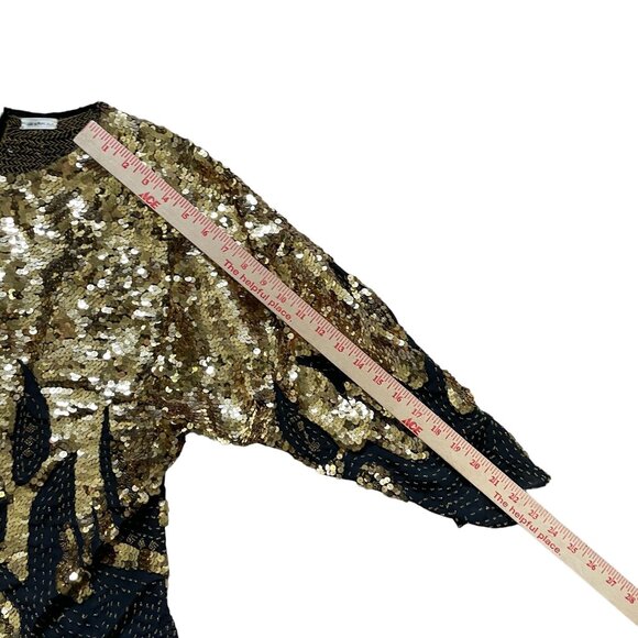 Vintage Women's Iris Silk Beaded Sequin Top Size 42 Gold Black Cocktail Going Ou - Picture 8 of 11